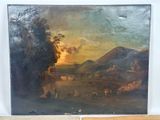 a painting on the wall of a room with a painting on the wall