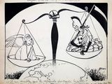 drawing of a cartoon of a woman on a scale with a man on the other side of the scale