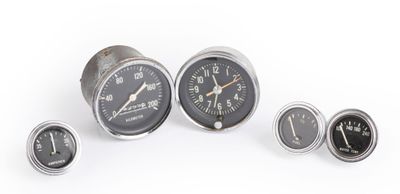 an image of a group of speedometers and gauges on a white surface