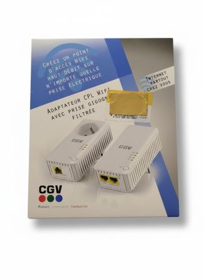 La boîte contient deux périphériques Ethernet et un carton jaune