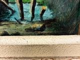 a picture of a painting of a boat in the water