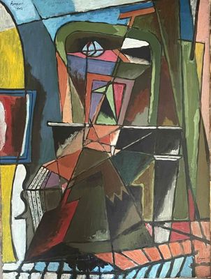 an image of a painting of a man sitting at a table