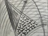 dessin représentant un bateau arborant un drapeau, avec une vague en arrière-plan
