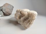 two rocks that are sitting on a white surface