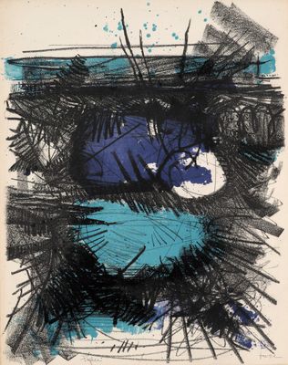 un dessin représentant un visage en noir et bleu sur fond blanc
