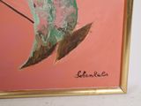 a picture of a painting of a hummingbird on a pink background