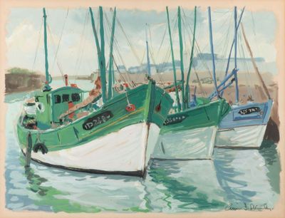 Aimé Daniel STEINLEN (1923-1996) "Chalutier à Douarnenez" go…