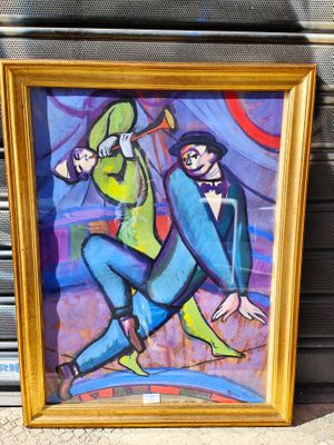 PLAZA (?), "Clowns musiciens", gouache sur papier signée en …