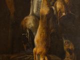 tableau représentant deux chiens et un oiseau mort dans une pièce