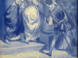 une image d'une peinture représentant un groupe de personnes marchant dans une rue