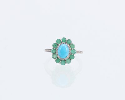 une bague en turquoise et diamants