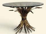 une image représentant une table avec un plateau en verre et un piètement en métal
