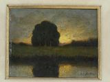 an image of a painting of a tree in a field by a body of water