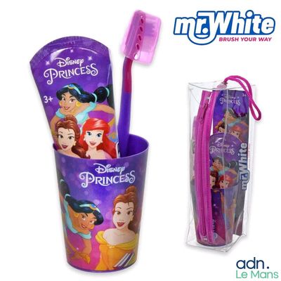 disney princess toothbrushes in a plastic cup with a pink handle