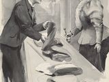 drawing of a man and a woman standing in front of a counter