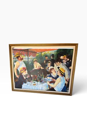 painting of a group of people sitting at a table outside