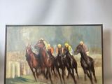 a painting of a group of jockeys racing horses