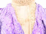 an image of a woman ' s purple dress with a lace collar