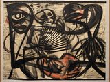 une image représentant une peinture en noir et blanc d'un groupe de personnes