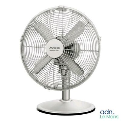 un ventilateur blanc posé sur un pied métallique