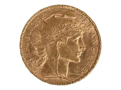 Pièce de 20 francs or au coq, 1909. Petites usures. - Photo 1