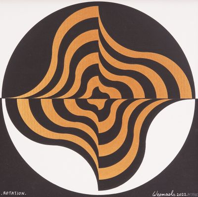 une image représentant une affiche noire et orange avec un motif circulaire