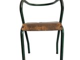 an image of a green chair with a wooden seat on a white background