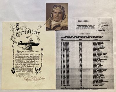 une vieille photo d'une femme en uniforme de pilote et un certificat