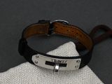 bracelet en cuir avec fermoir en acier inoxydable et bracelet en cuir noir