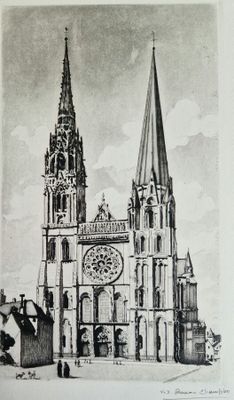 un dessin représentant une cathédrale surmontée d'une horloge