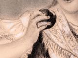 a drawing of a woman with a snake in her hand