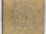 an old book with a drawing of a lion on it