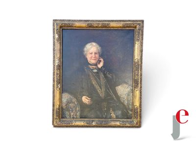 portrait d'un homme en manteau noir, dans un cadre doré