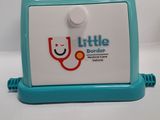 a small blue and white toy with a stethoscope on it