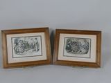 two framed pictures of a couple of people sitting on a bench