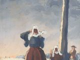 une image représentant un tableau où l'on voit une femme debout à côté d'une croix
