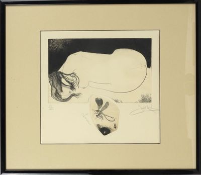 an image of a black and white drawing of a woman laying on the ground