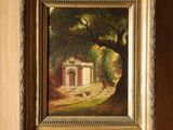 une image représentant un tableau représentant une maison, dans un cadre en bois