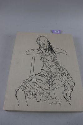 un dessin représentant une femme assise sur une chaise