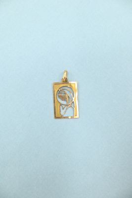 a picture of a gold pendant with a bird on it