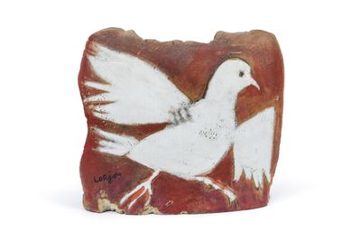 l'image d'un oiseau blanc sur fond rouge