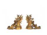 pair of antique brass figurines with flowers and leaves