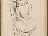 drawing of a little girl sitting in a chair with her hand on her knee