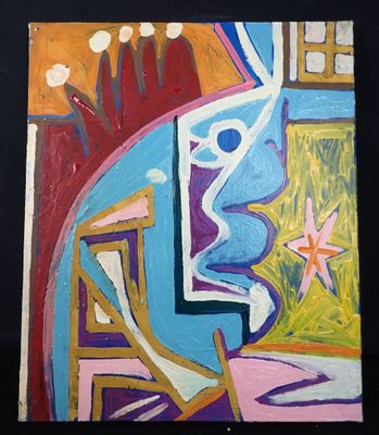 peinture abstraite représentant le visage d'un homme avec une étoile en arrière-plan