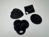 three hats and a hat holder are sitting on a table