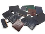plusieurs modèles différents de portefeuilles en cuir d'alligator sur fond blanc
