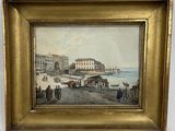 an old picture of a painting of people on the beach