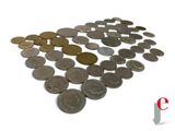 a lot of coins that are on a white surface