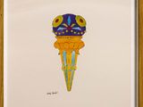 painting of an ice cream cone in a wooden frame on a white background