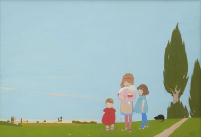 Jean RAY (XIXe-Xxe), "Composition aux enfants", gouache, sig…